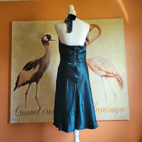 Jones New York Silk Dress Green Sequins Halter 14 Satin Glam Old Hollywood - Picture 3 of 12
